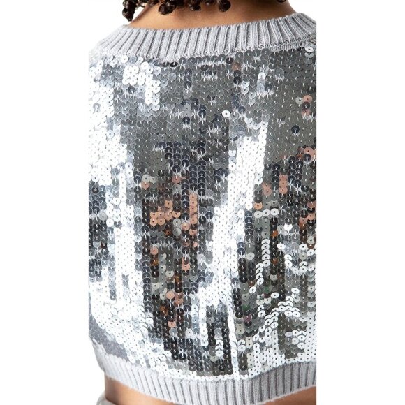 VAQUERA Cropped Knit Sequin Back Cardigan Grey Womens Size XS - Picture 6 of 12